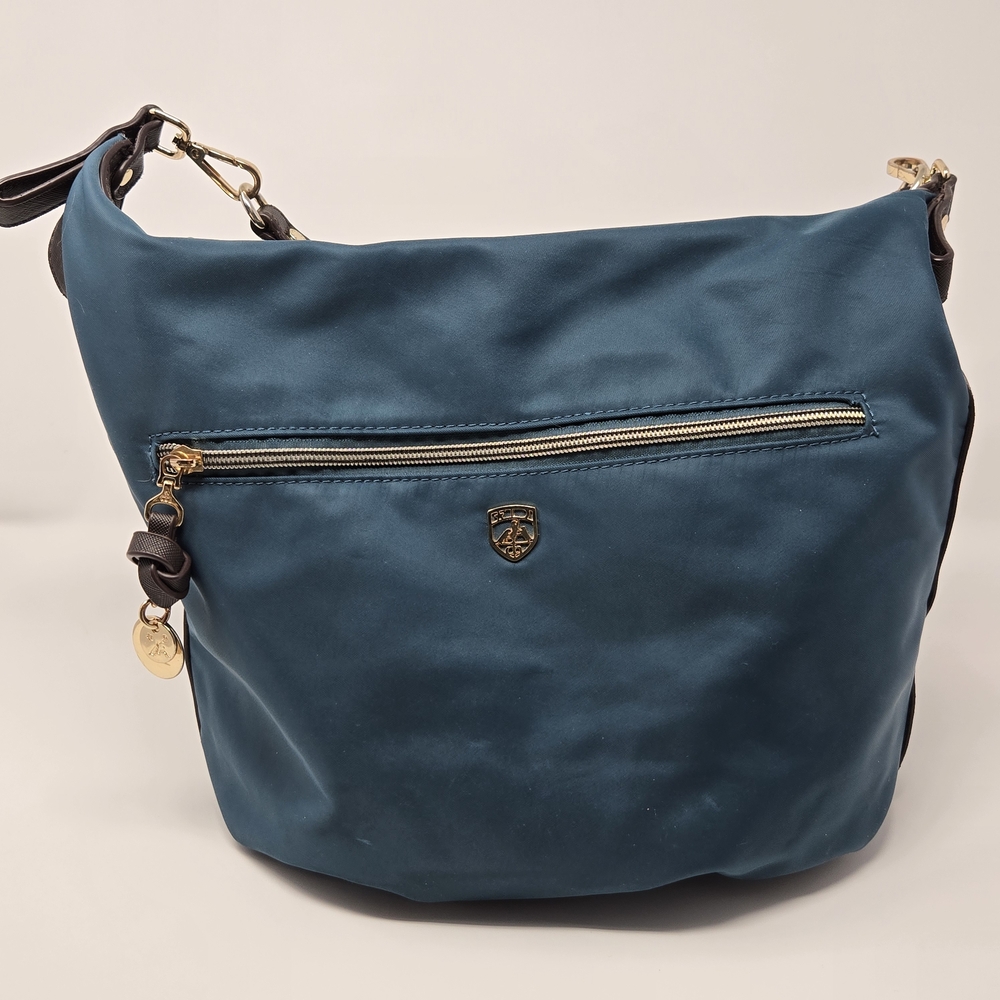 Three Dog Night Scotland Teal Nylon Hobo Shoulder Bag | Gold Hardware